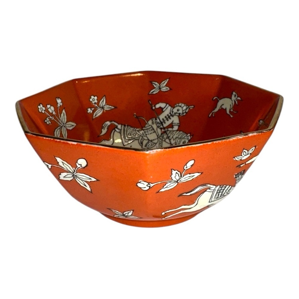 Japanese Kutani Ware porcelain Bowl Fan-Shaped Plate Set Horse Rider Design - Picture 5 of 11